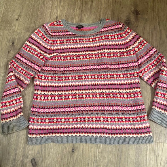 Talbots Women’s Sz M Lambswool Blend Fair Isle Nordic Crewneck Sweater Pink Gray - Picture 6 of 10